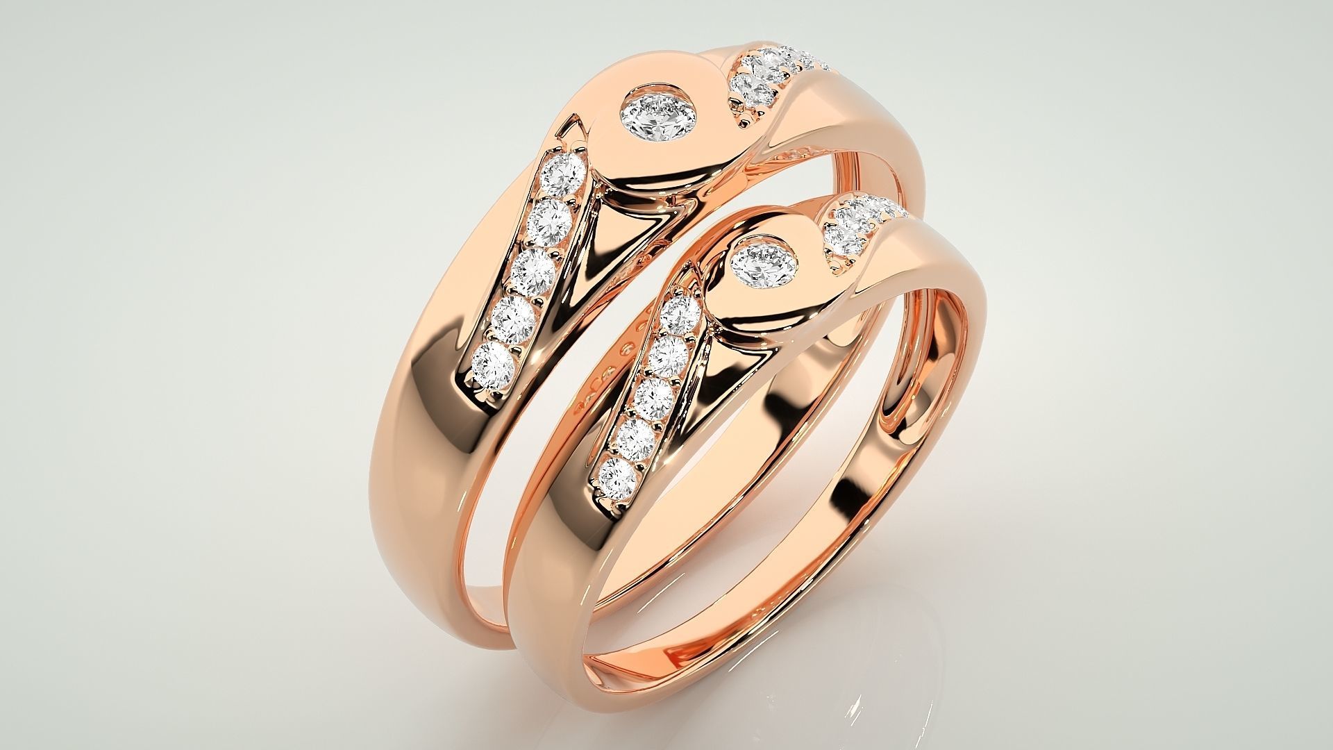 Solitaire Couple Band Ring 3dm stl render detail 3D print model_4