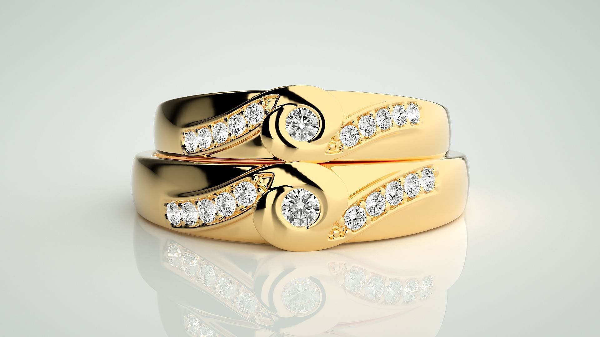 Solitaire Couple Band Ring 3dm stl render detail 3D print model_11