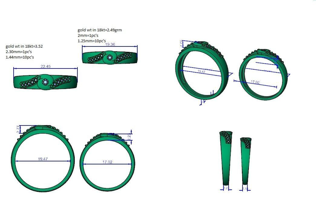 Solitaire Couple Band Ring 3dm stl render detail 3D print model_3