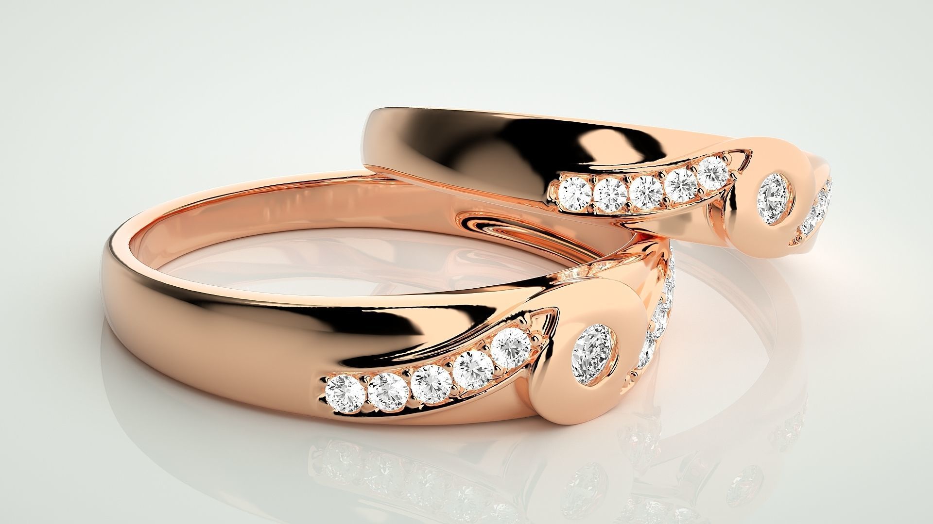 Solitaire Couple Band Ring 3dm stl render detail 3D print model_1