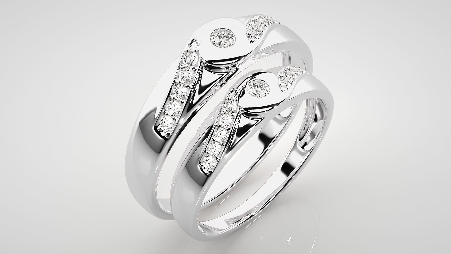 Solitaire Couple Band Ring 3dm stl render detail 3D print model_8