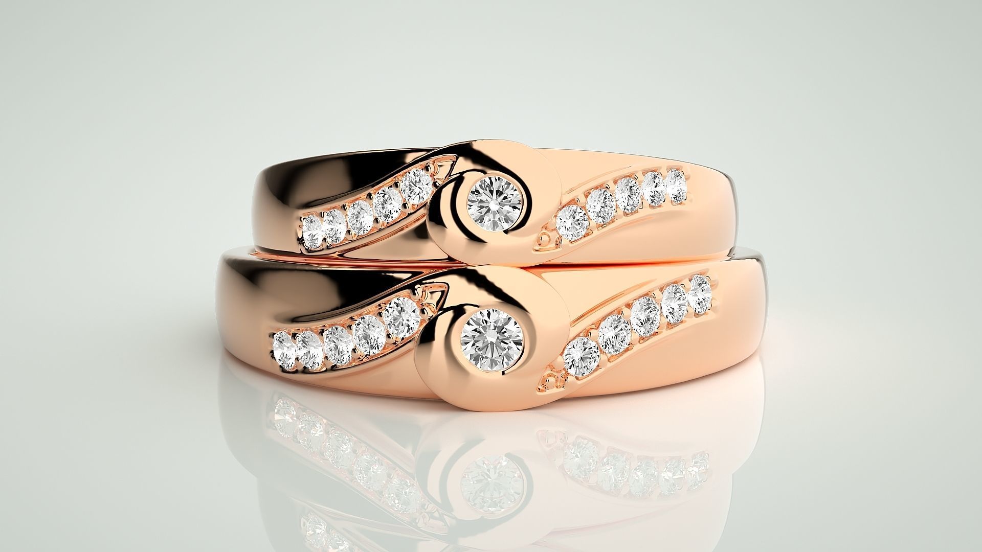 Solitaire Couple Band Ring 3dm stl render detail 3D print model_2