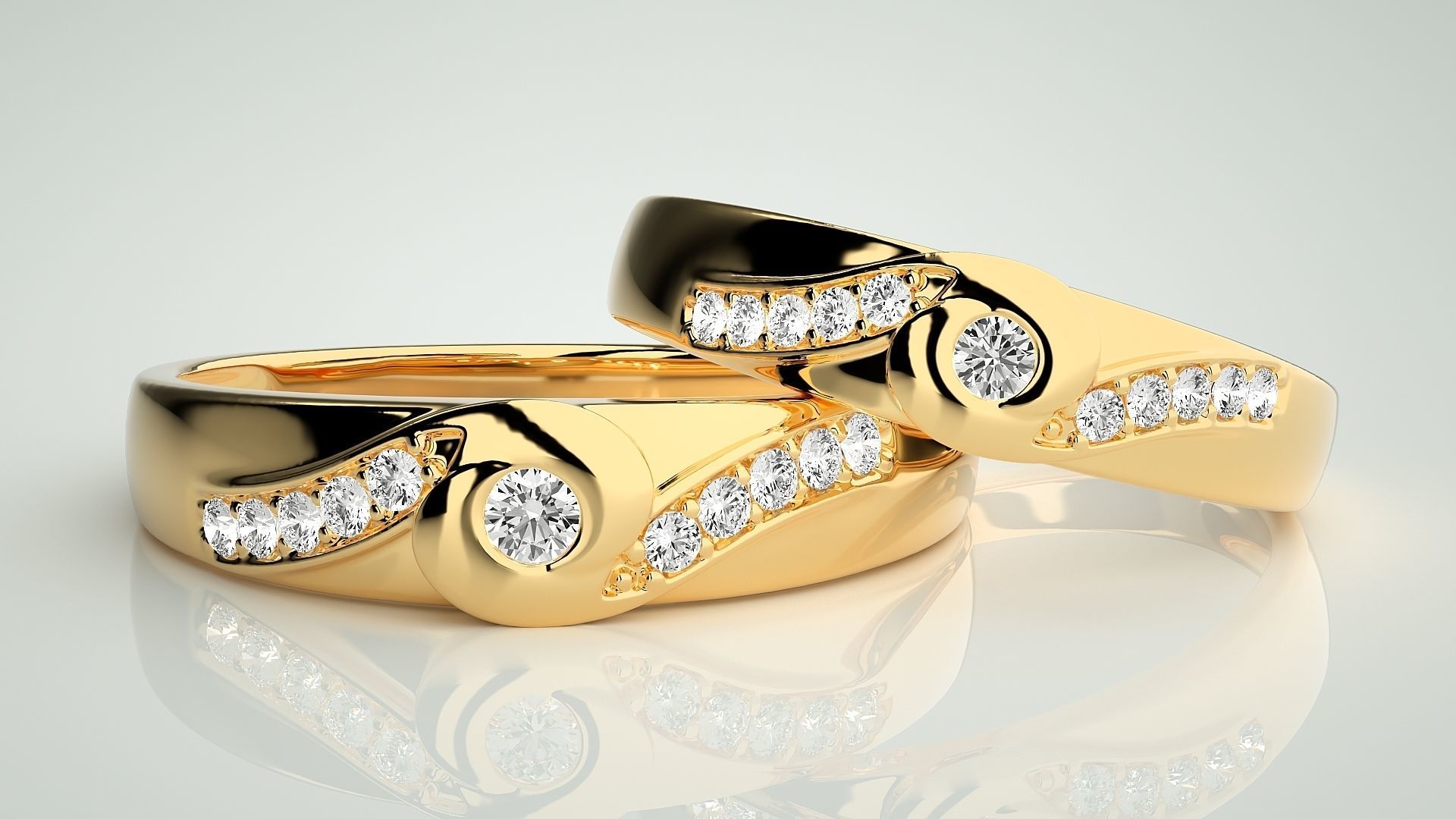 Solitaire Couple Band Ring 3dm stl render detail 3D print model_9