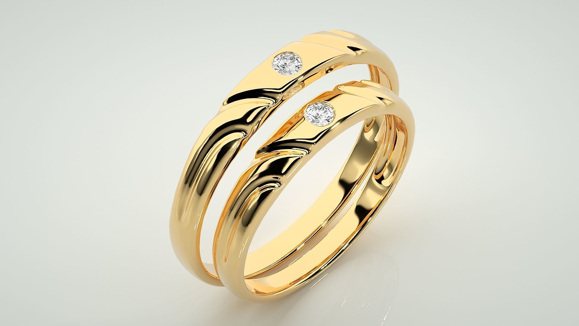 Solitaire Couple Band Ring 3dm stl render detail 3D print model_12