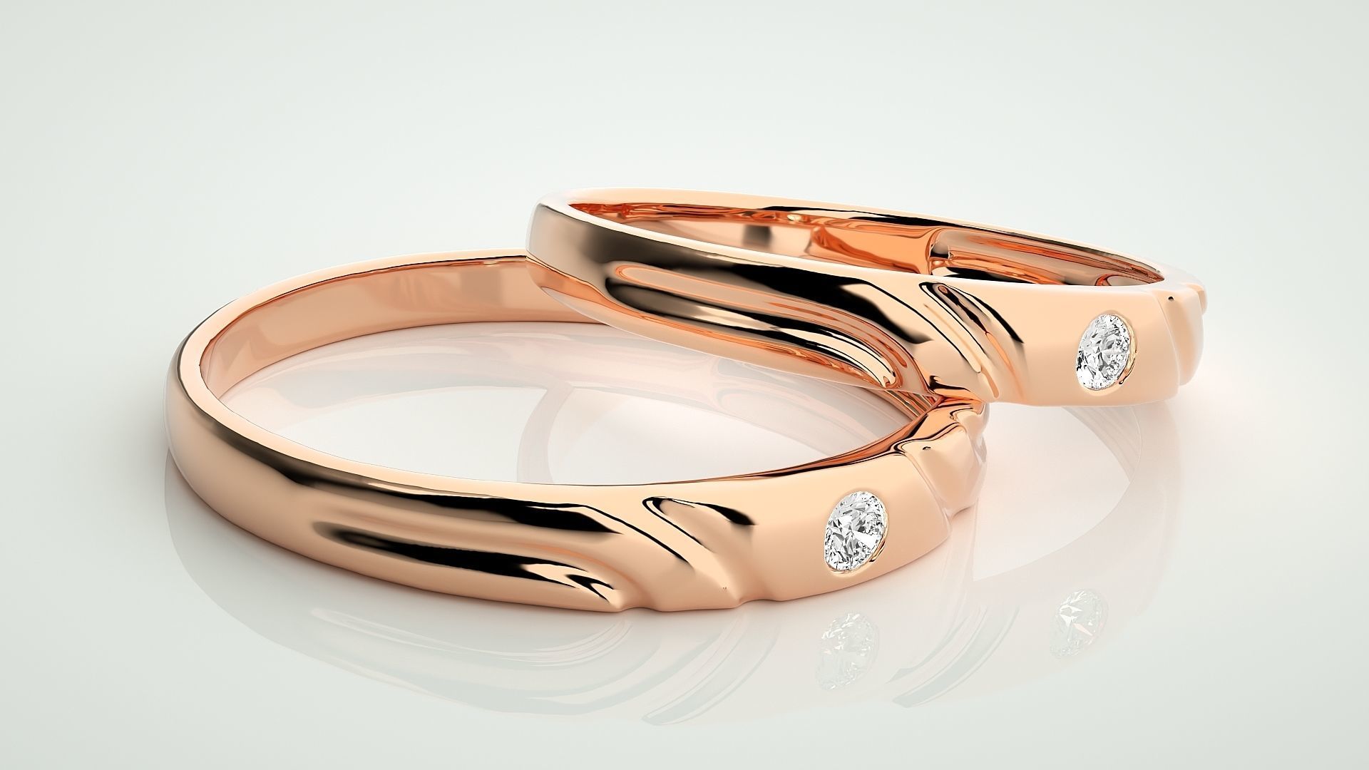 Solitaire Couple Band Ring 3dm stl render detail 3D print model_1