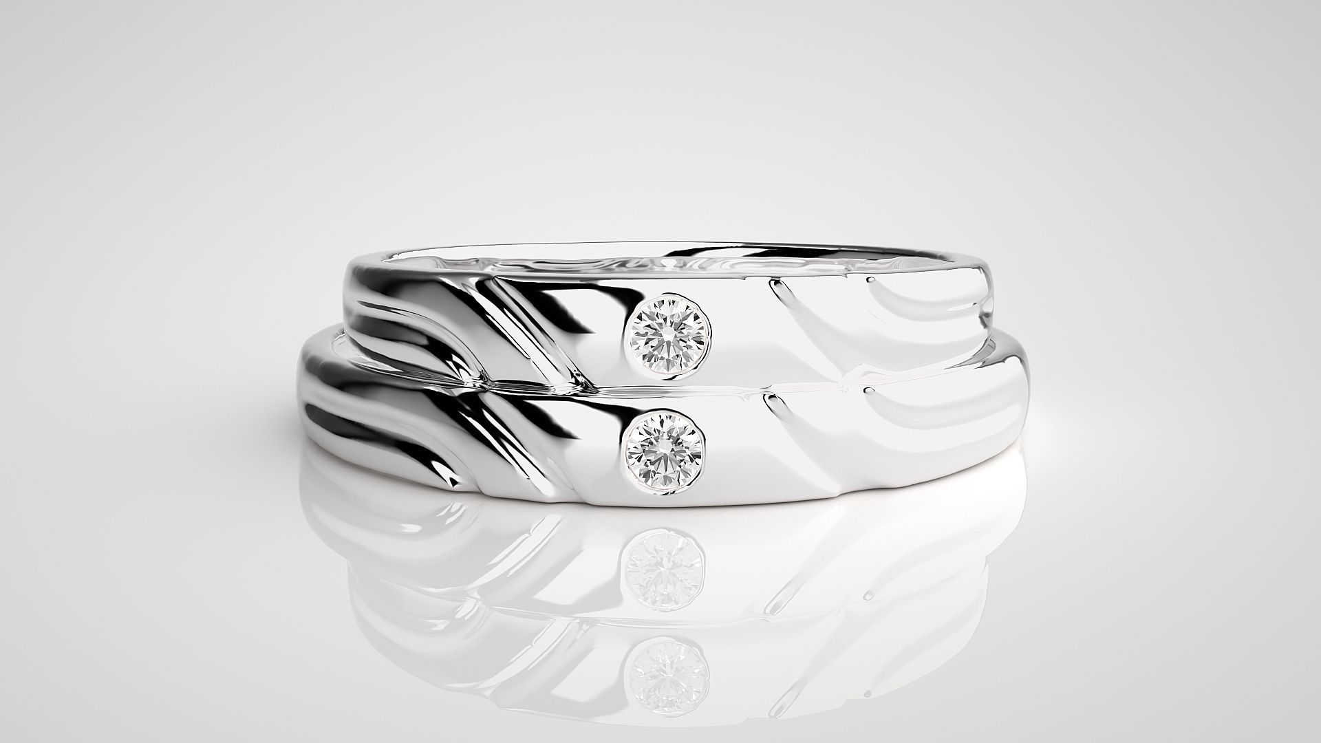 Solitaire Couple Band Ring 3dm stl render detail 3D print model_7