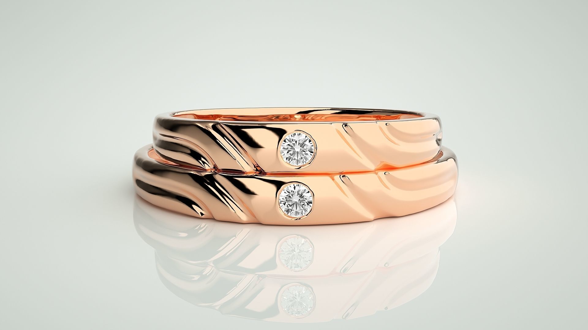 Solitaire Couple Band Ring 3dm stl render detail 3D print model_2