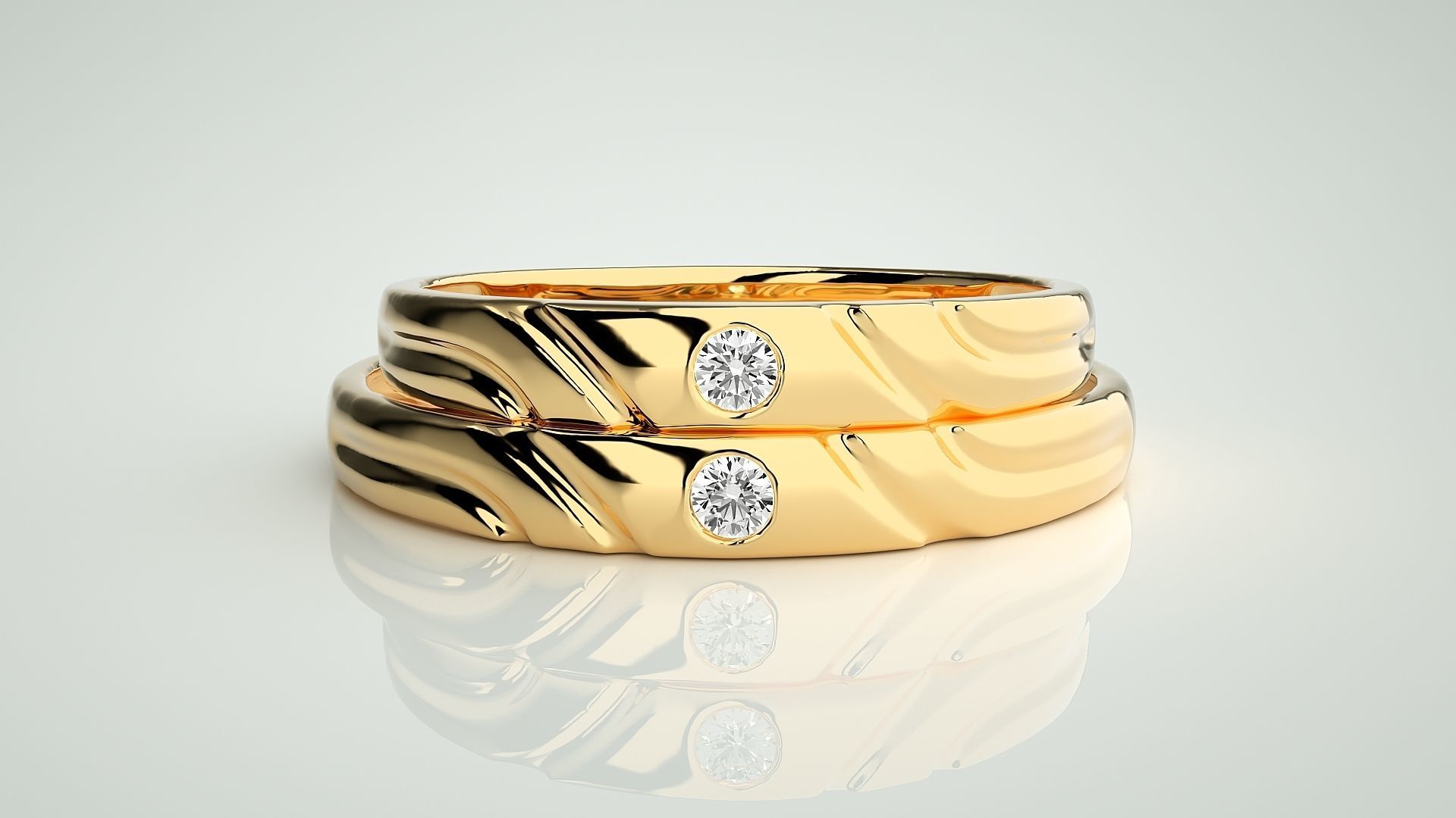 Solitaire Couple Band Ring 3dm stl render detail 3D print model_11