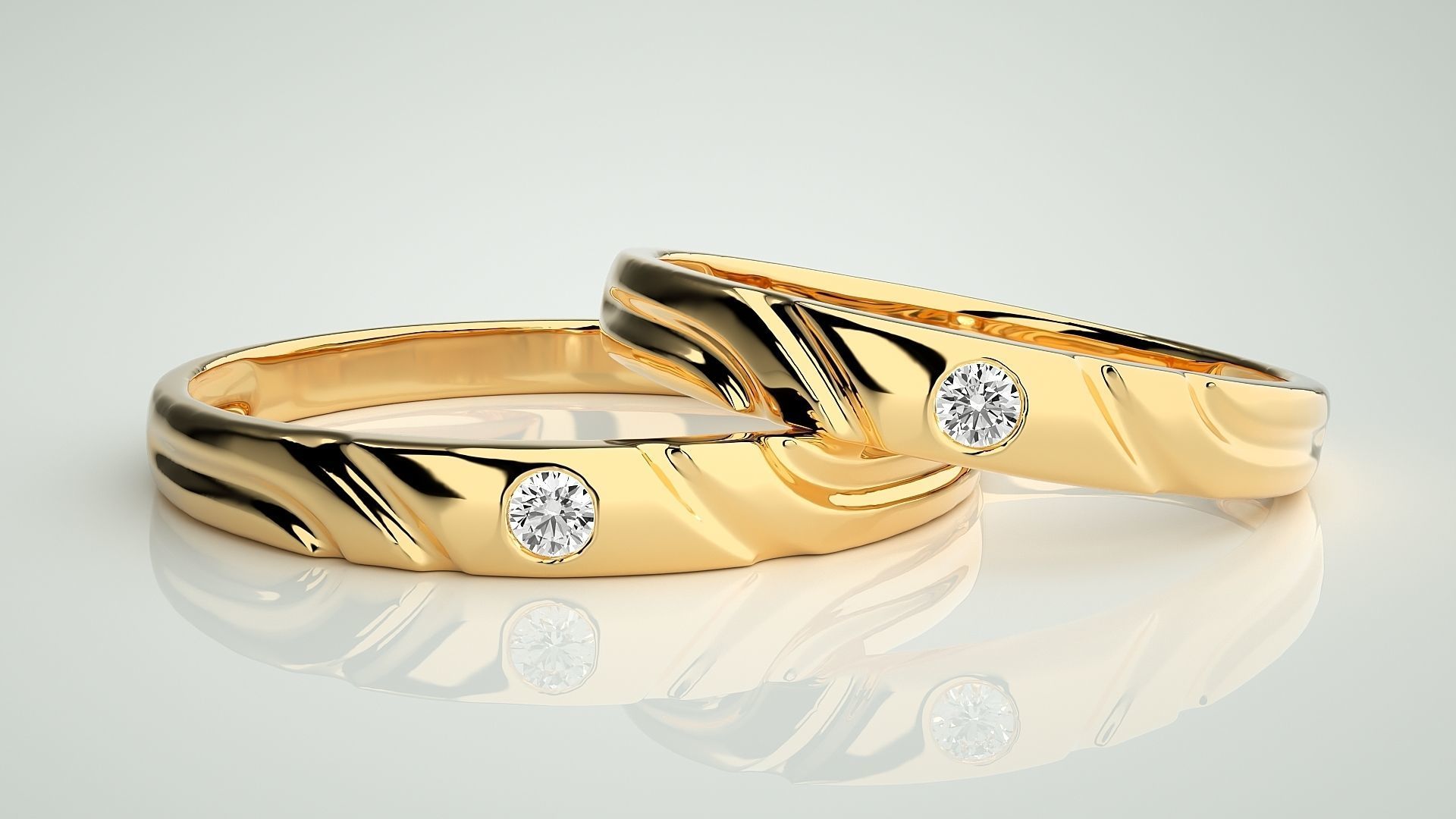 Solitaire Couple Band Ring 3dm stl render detail 3D print model_9