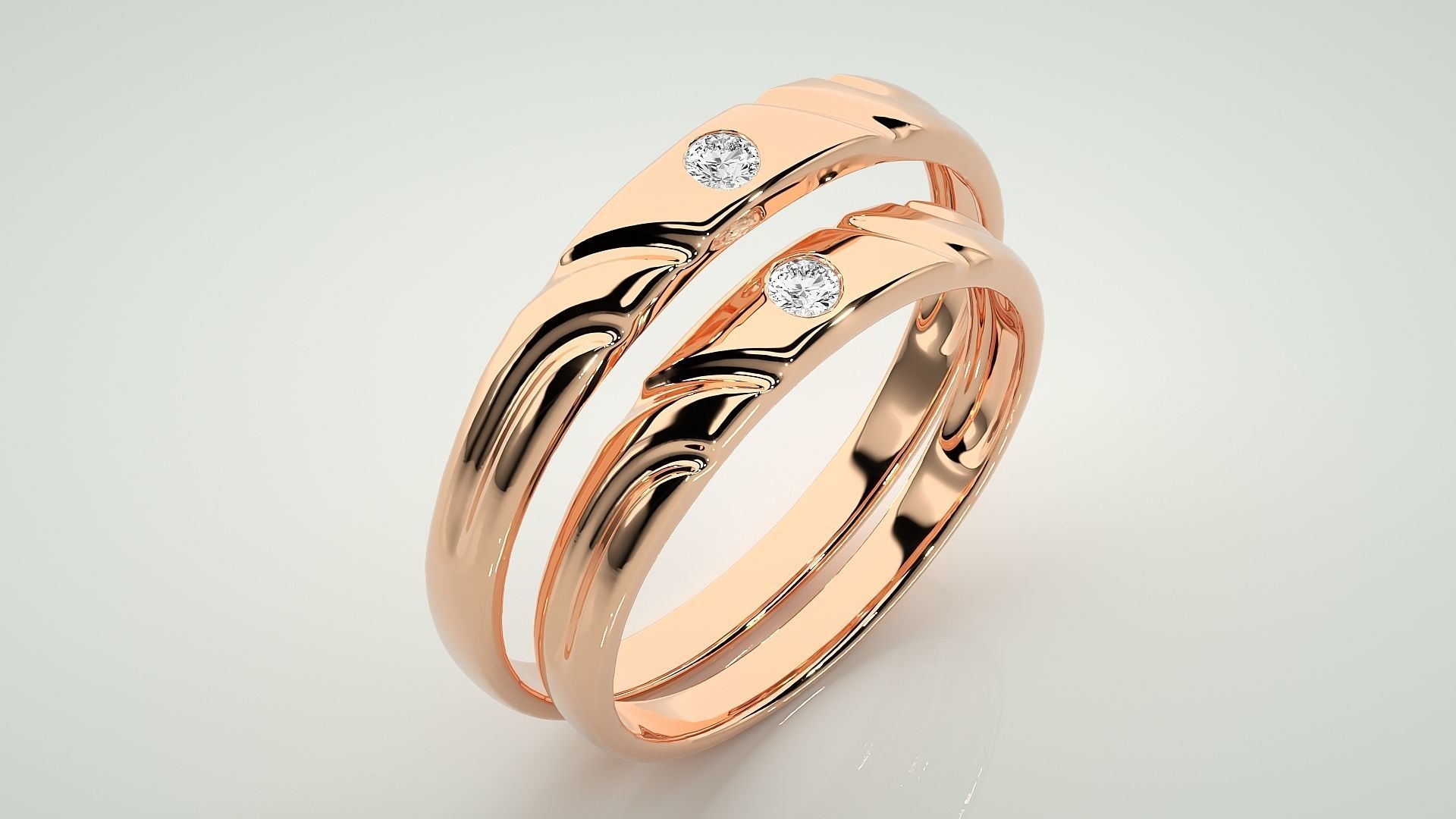 Solitaire Couple Band Ring 3dm stl render detail 3D print model_4