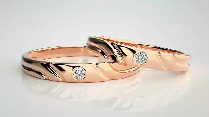 Solitaire Couple Band Ring 3dm stl render detail