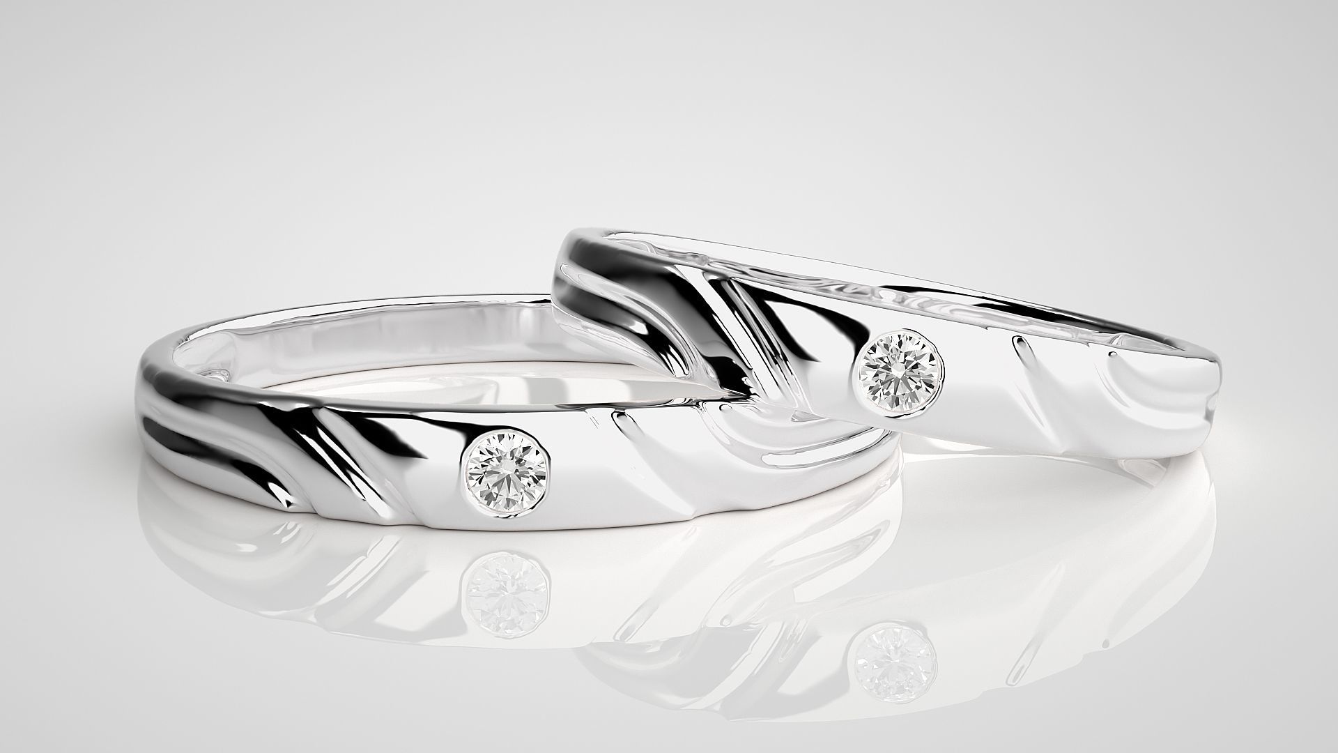Solitaire Couple Band Ring 3dm stl render detail 3D print model_5