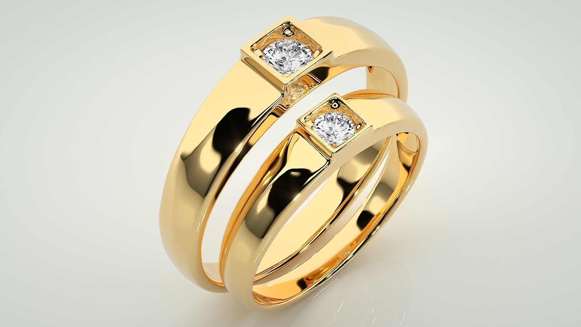 Solitaire Couple Band Ring 3dm stl render detail 3D print model_12