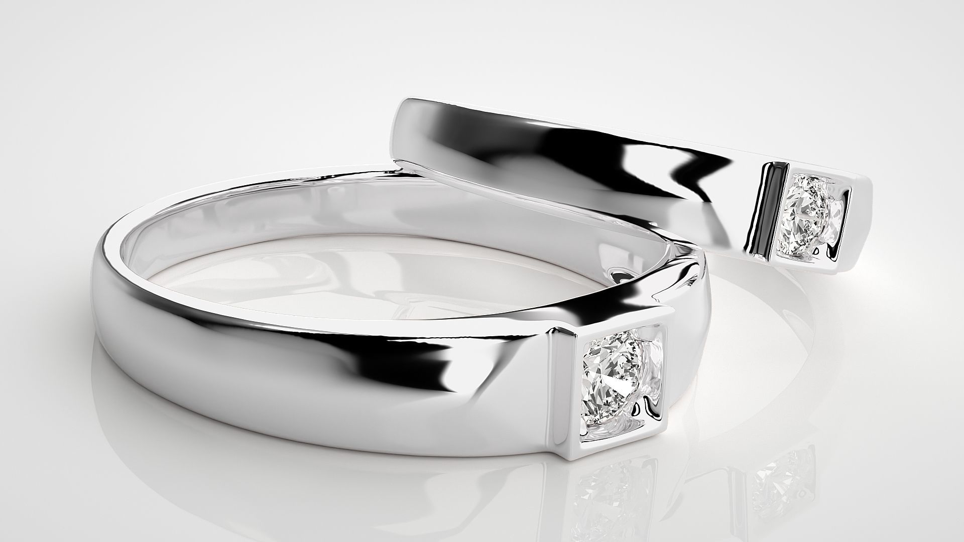 Solitaire Couple Band Ring 3dm stl render detail 3D print model_6