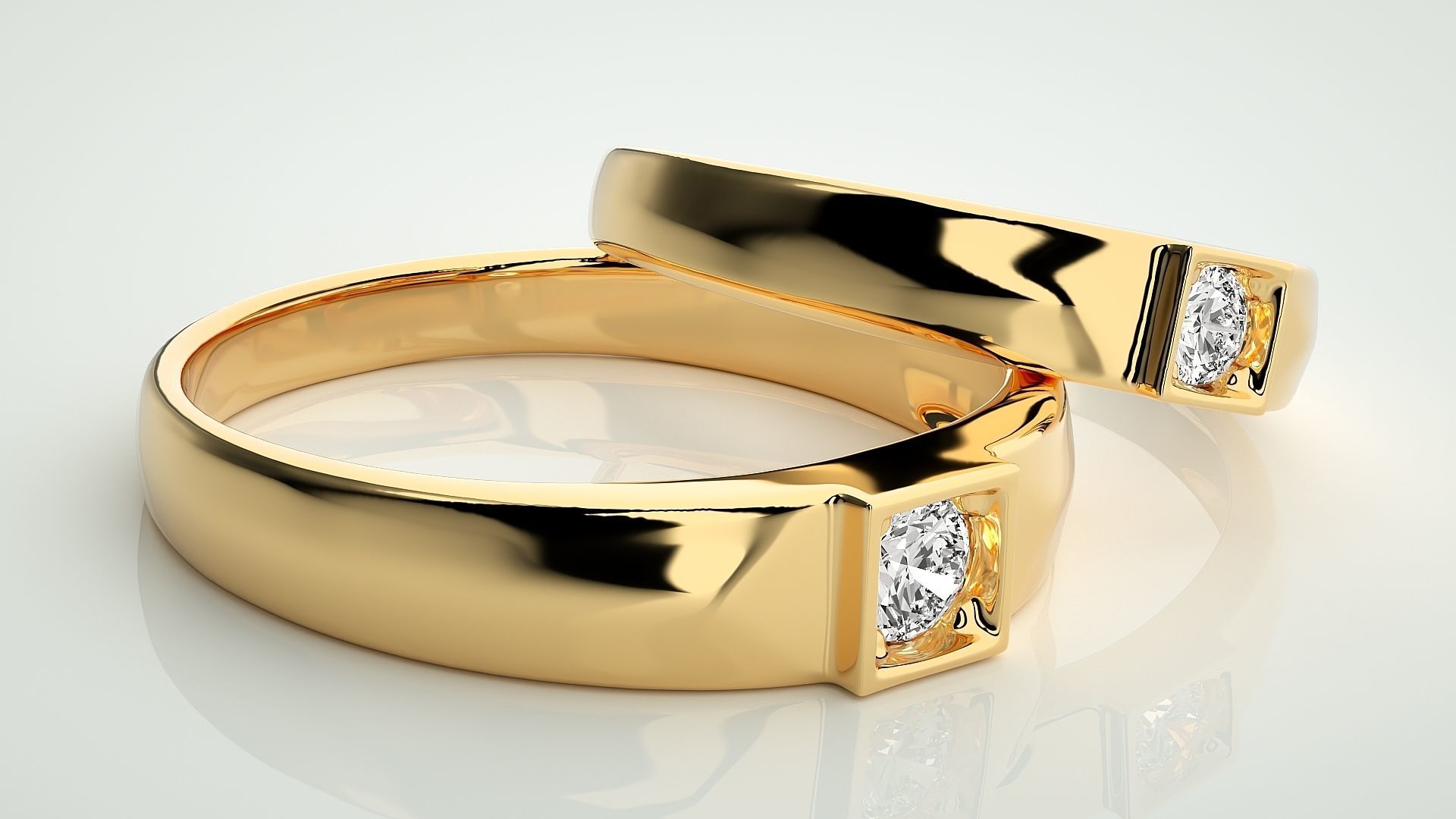 Solitaire Couple Band Ring 3dm stl render detail 3D print model_10