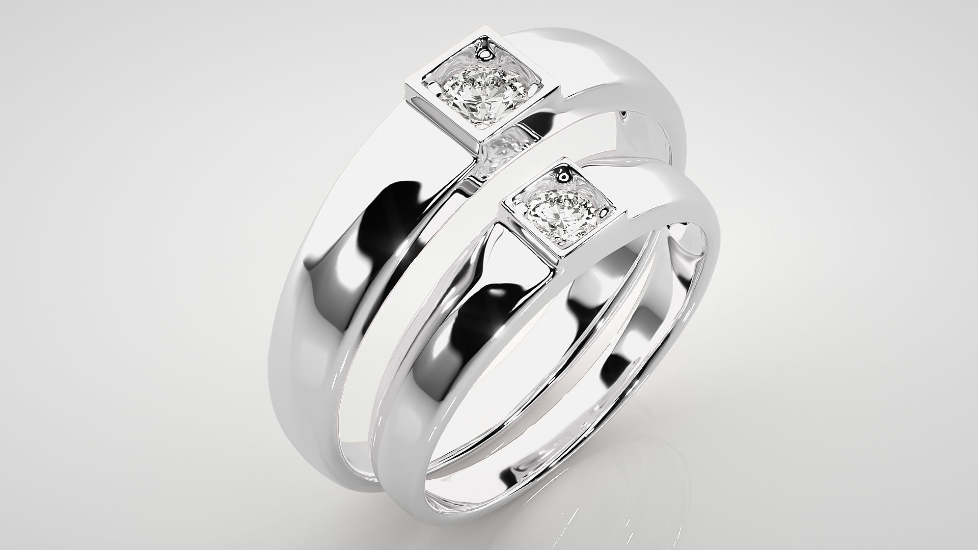 Solitaire Couple Band Ring 3dm stl render detail 3D print model_8