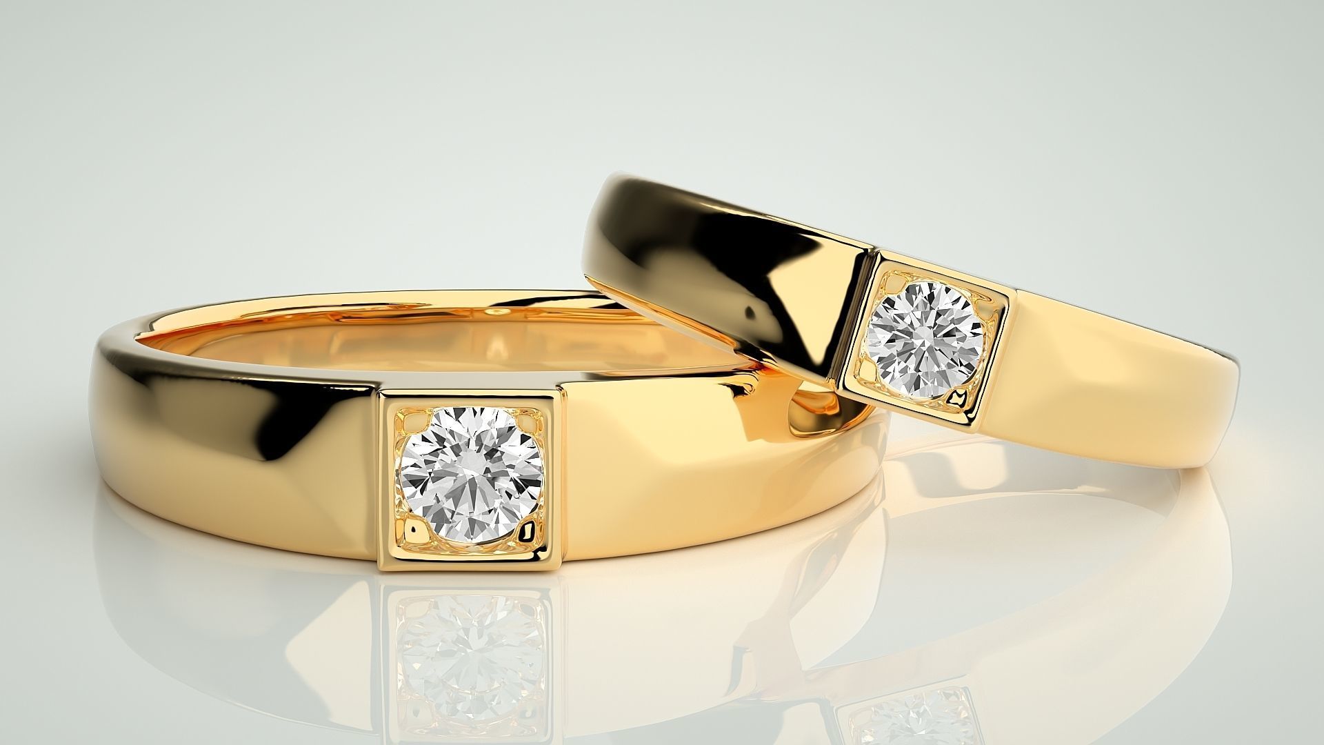 Solitaire Couple Band Ring 3dm stl render detail 3D print model_9