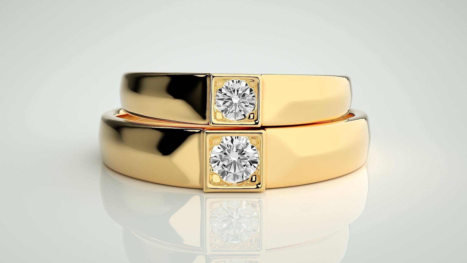 Solitaire Couple Band Ring 3dm stl render detail 3D print model_11