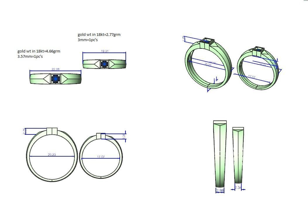 Solitaire Couple Band Ring 3dm stl render detail 3D print model_3