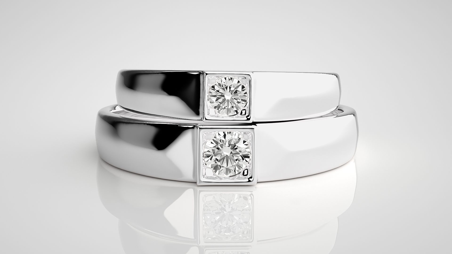 Solitaire Couple Band Ring 3dm stl render detail 3D print model_7