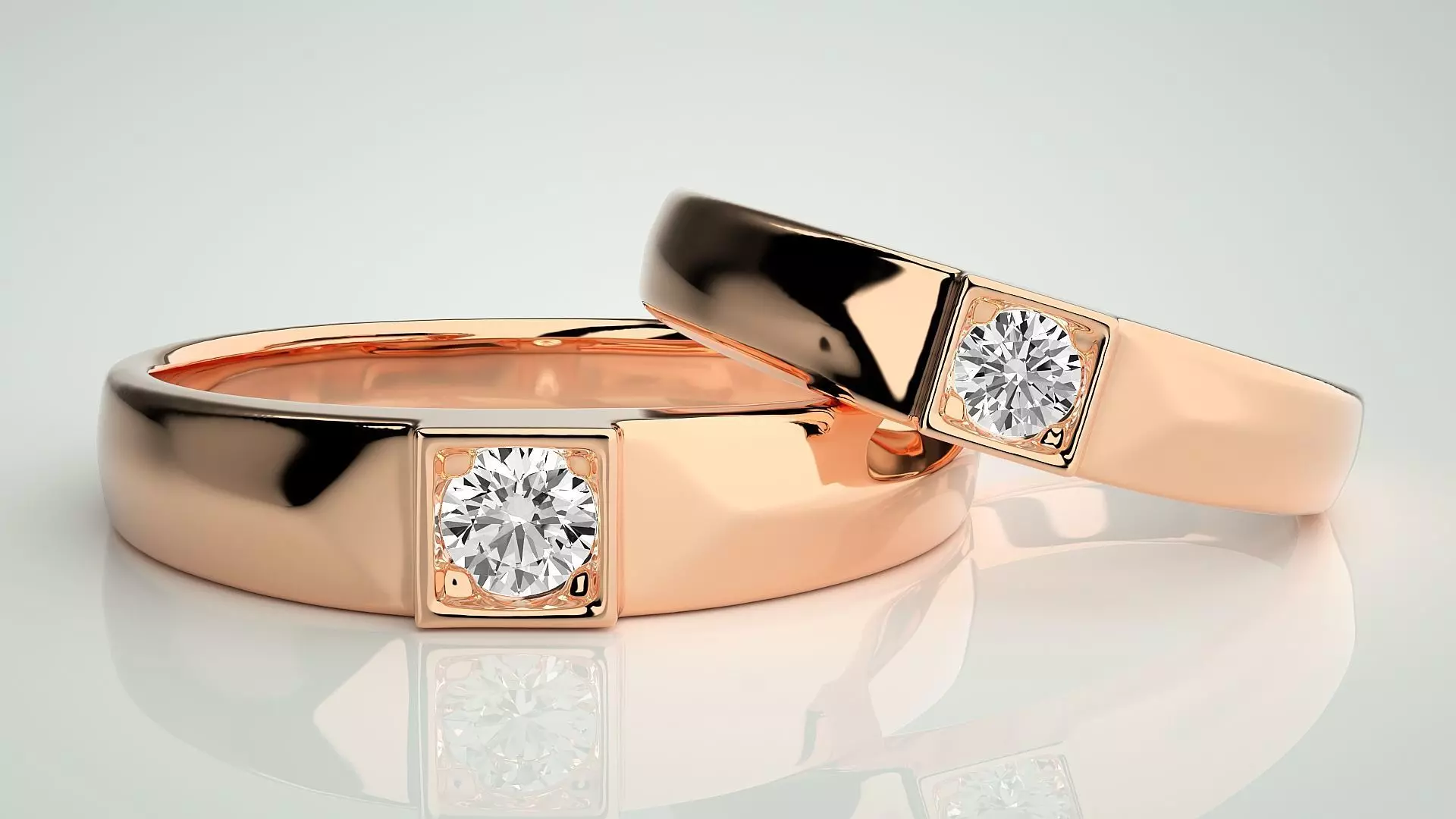 Solitaire Couple Band Ring 3dm stl render detail 3D print model_0