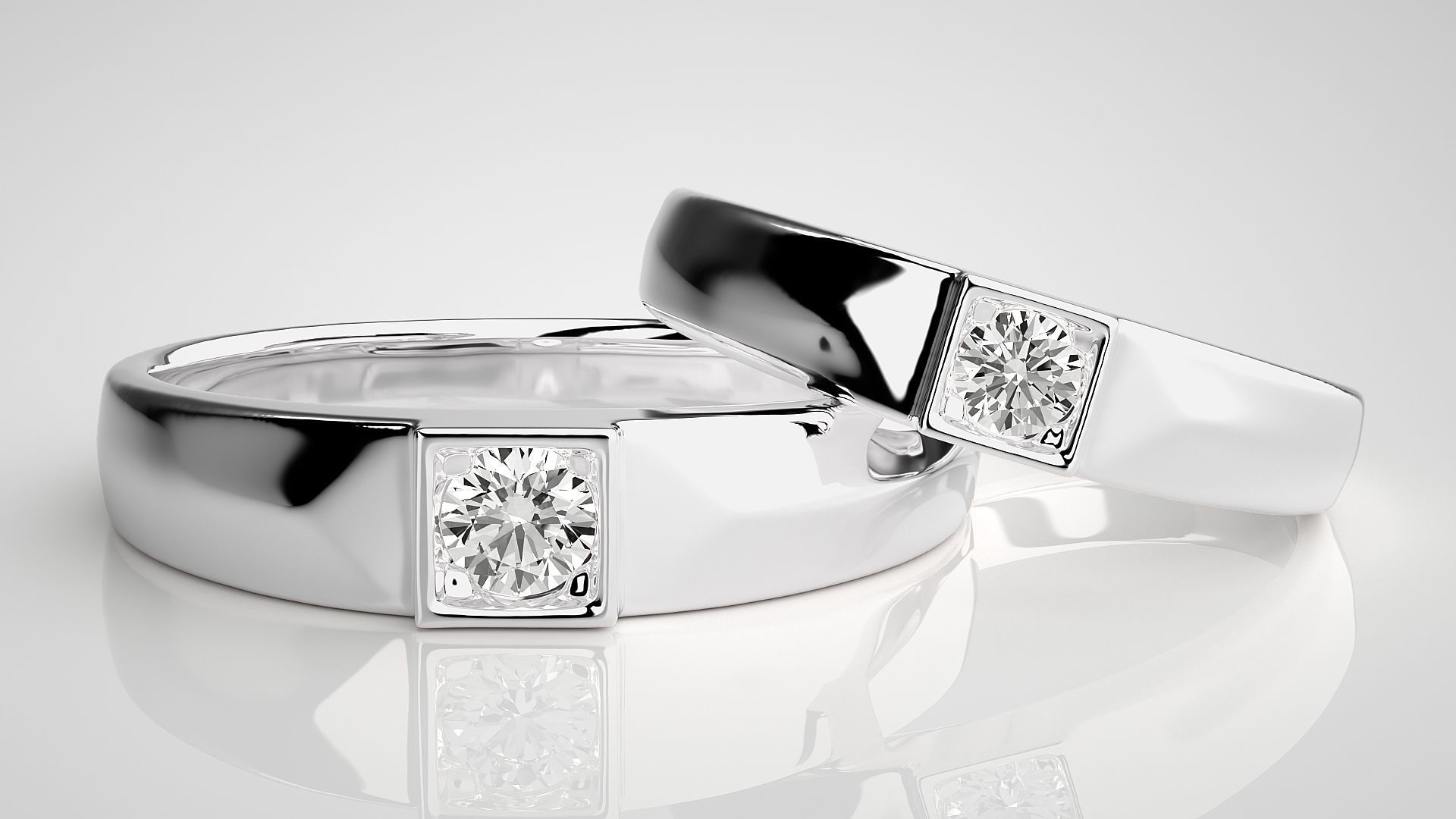 Solitaire Couple Band Ring 3dm stl render detail 3D print model_5