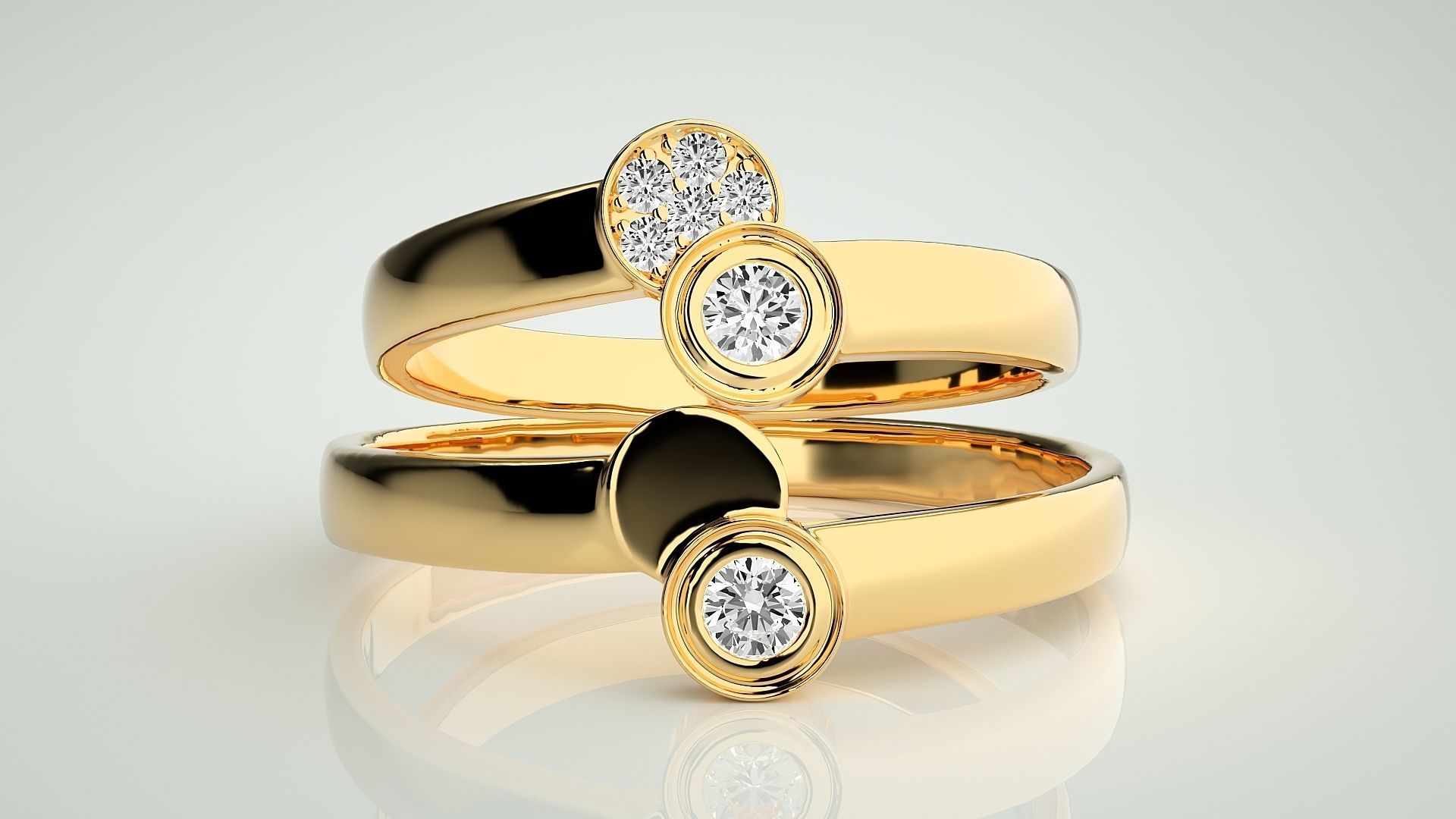 Italian Solitaire Couple Band Ring 3dm stl render detail 3D print model_11