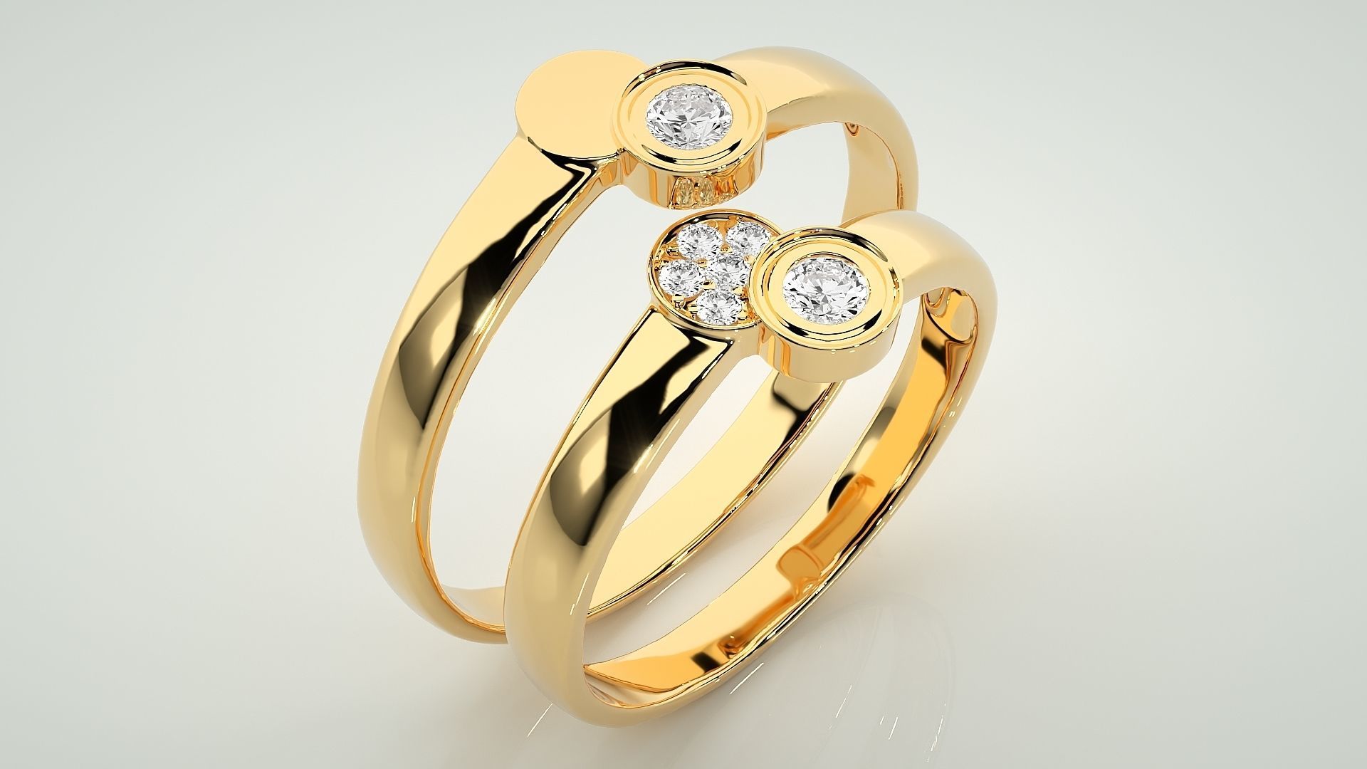 Italian Solitaire Couple Band Ring 3dm stl render detail 3D print model_12