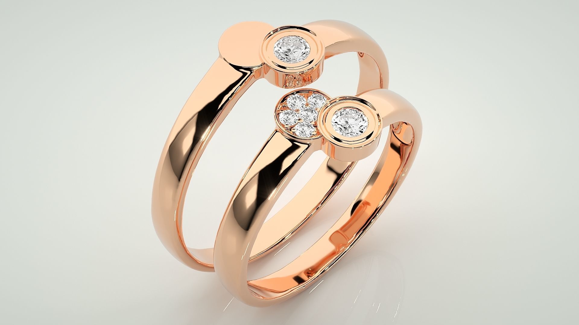 Italian Solitaire Couple Band Ring 3dm stl render detail 3D print model_4