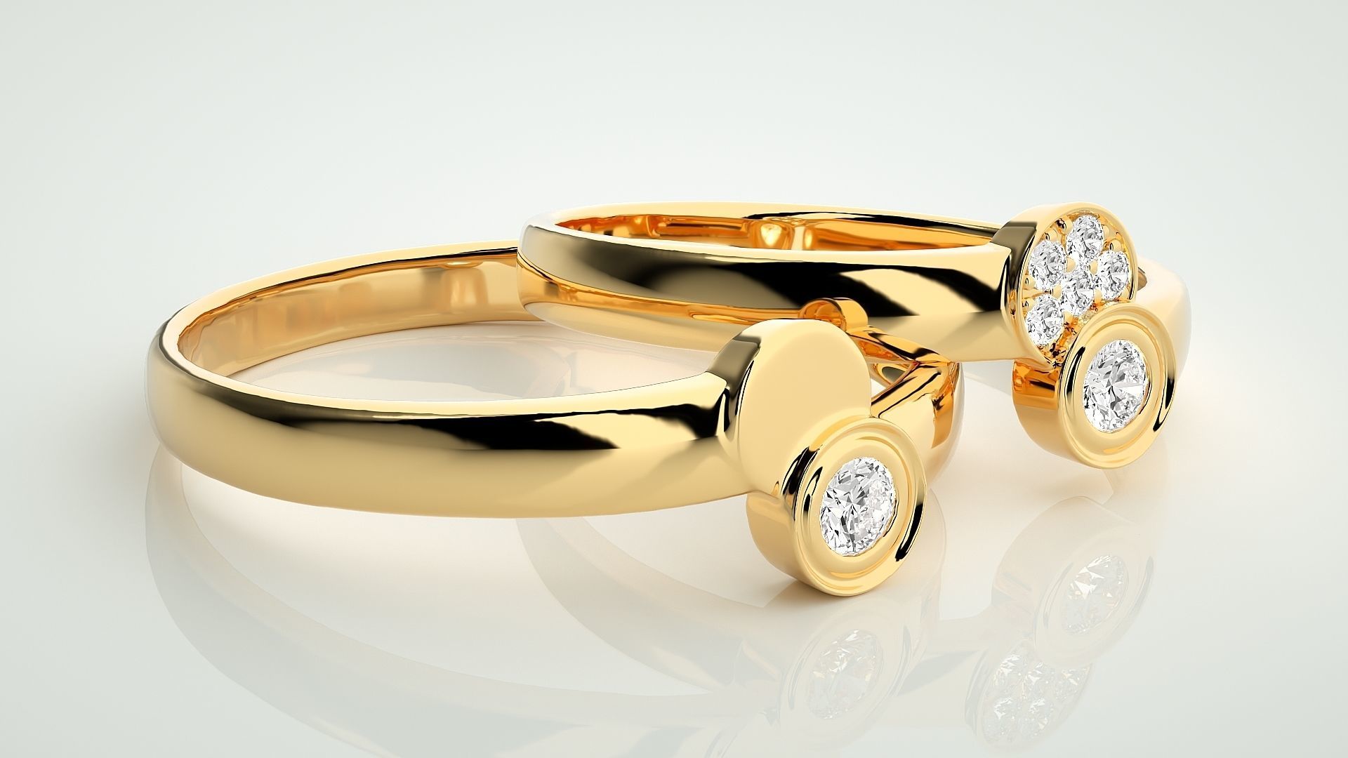 Italian Solitaire Couple Band Ring 3dm stl render detail 3D print model_10