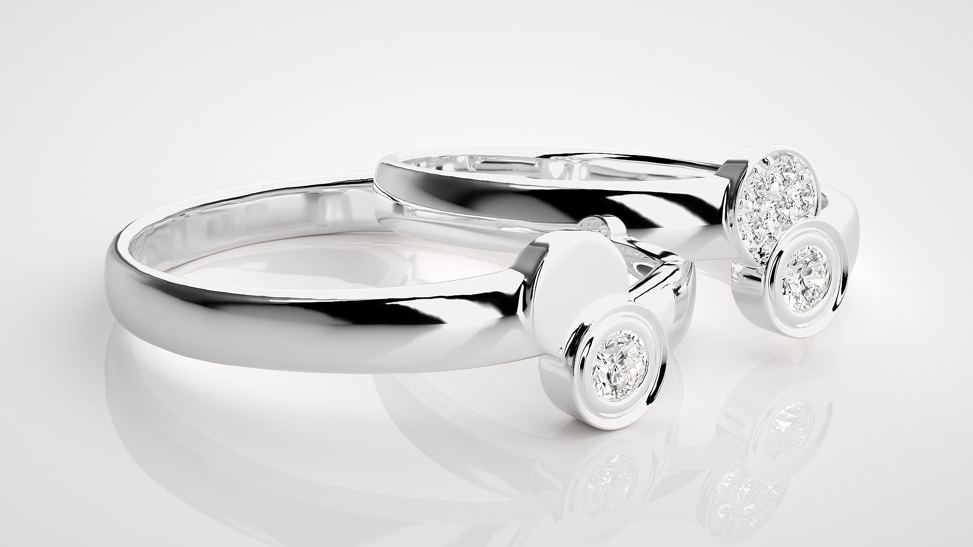 Italian Solitaire Couple Band Ring 3dm stl render detail 3D print model_6