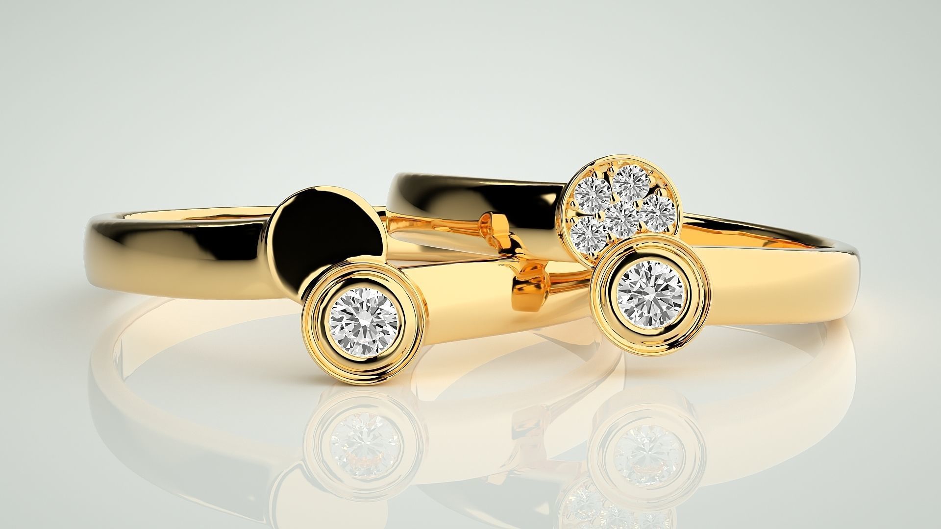 Italian Solitaire Couple Band Ring 3dm stl render detail 3D print model_9