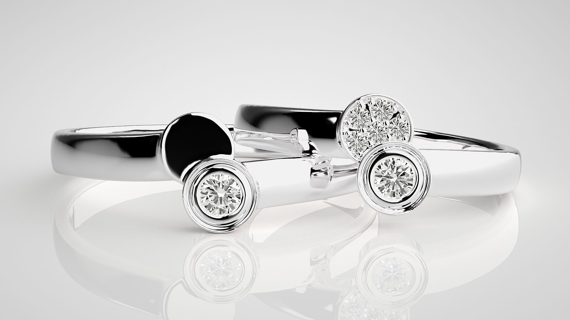 Italian Solitaire Couple Band Ring 3dm stl render detail 3D print model_5