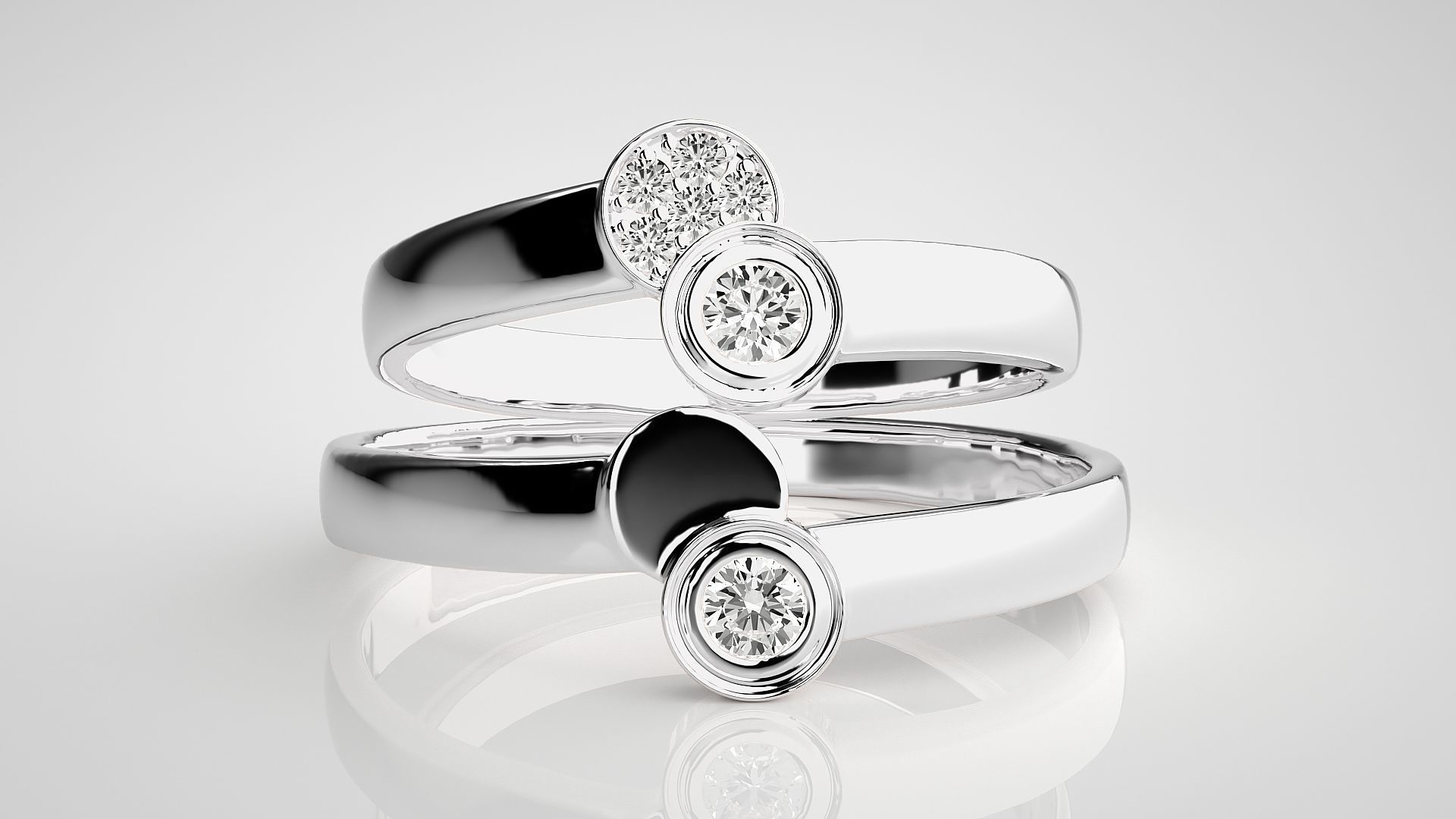 Italian Solitaire Couple Band Ring 3dm stl render detail 3D print model_7