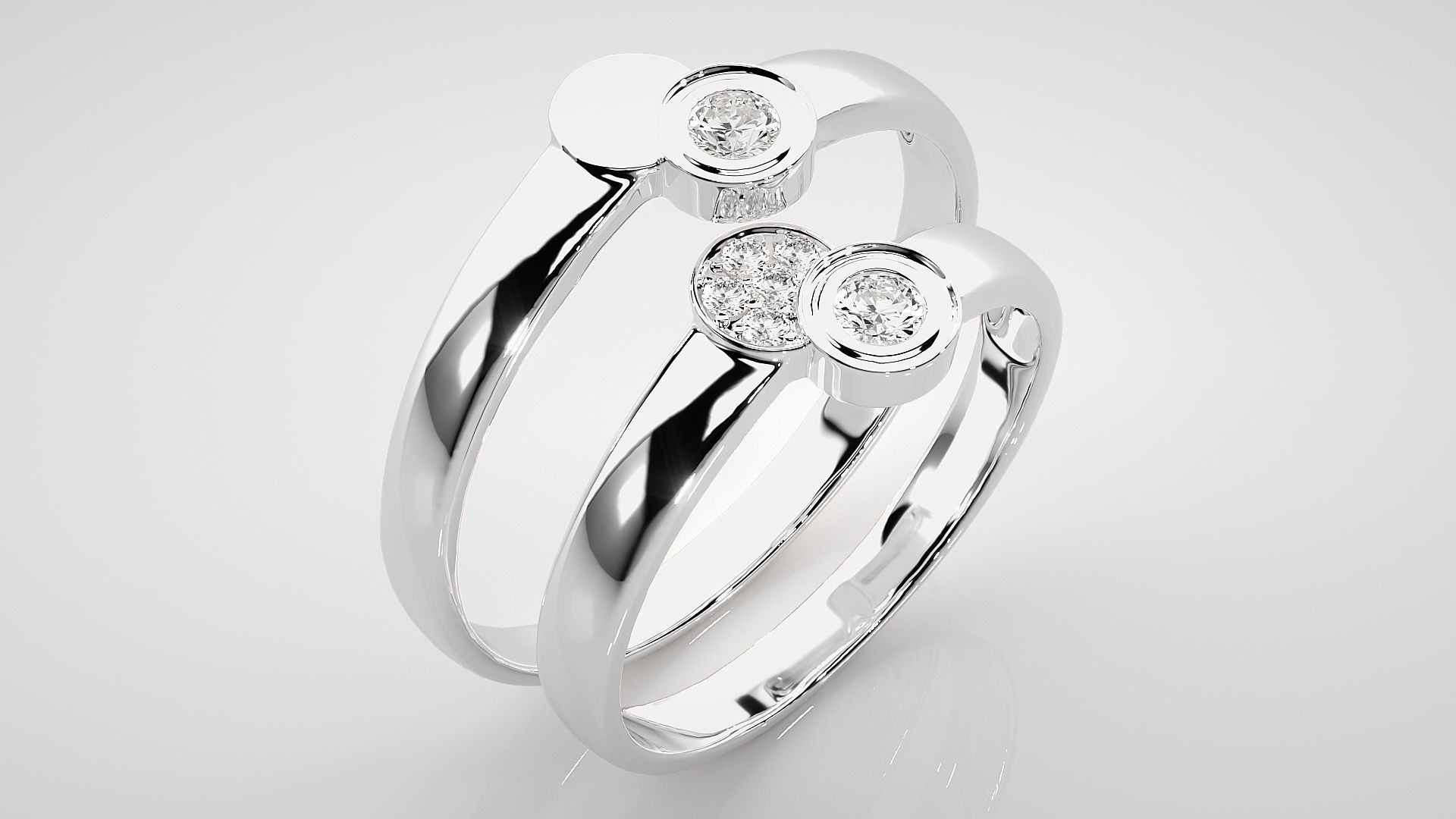 Italian Solitaire Couple Band Ring 3dm stl render detail 3D print model_8
