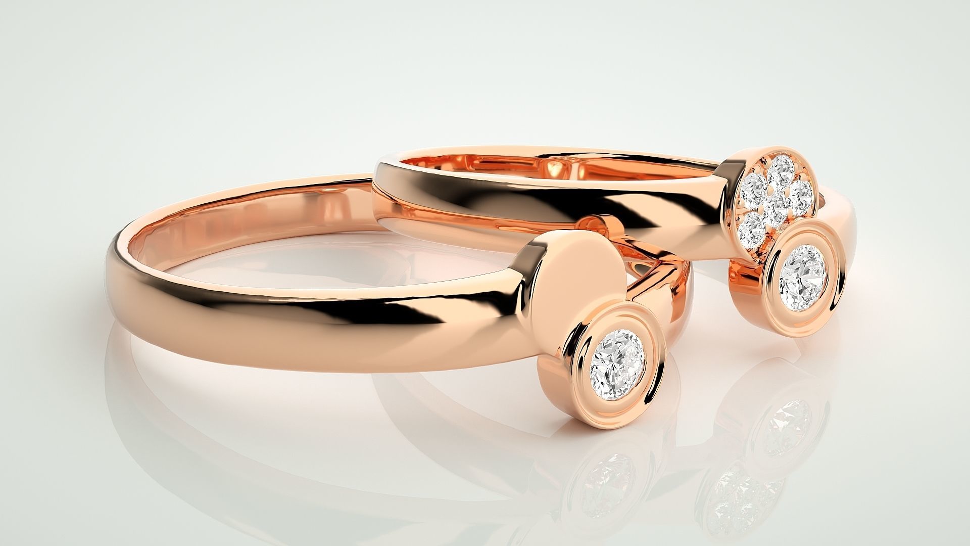 Italian Solitaire Couple Band Ring 3dm stl render detail 3D print model_1