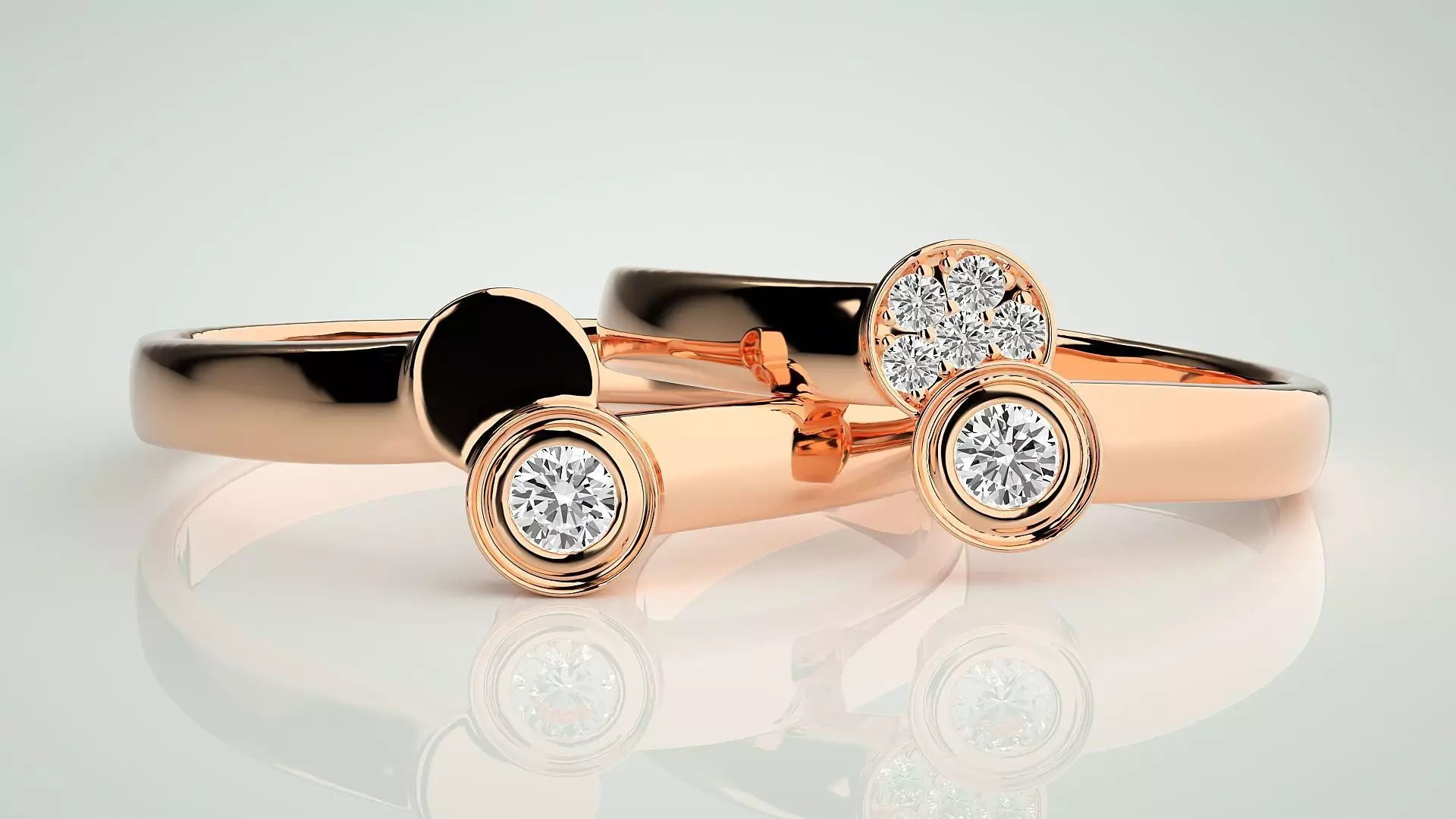 Italian Solitaire Couple Band Ring 3dm stl render detail 3D print model_0