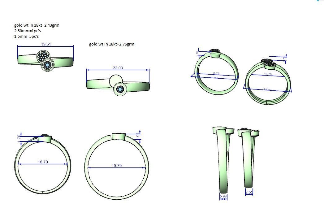 Italian Solitaire Couple Band Ring 3dm stl render detail 3D print model_3