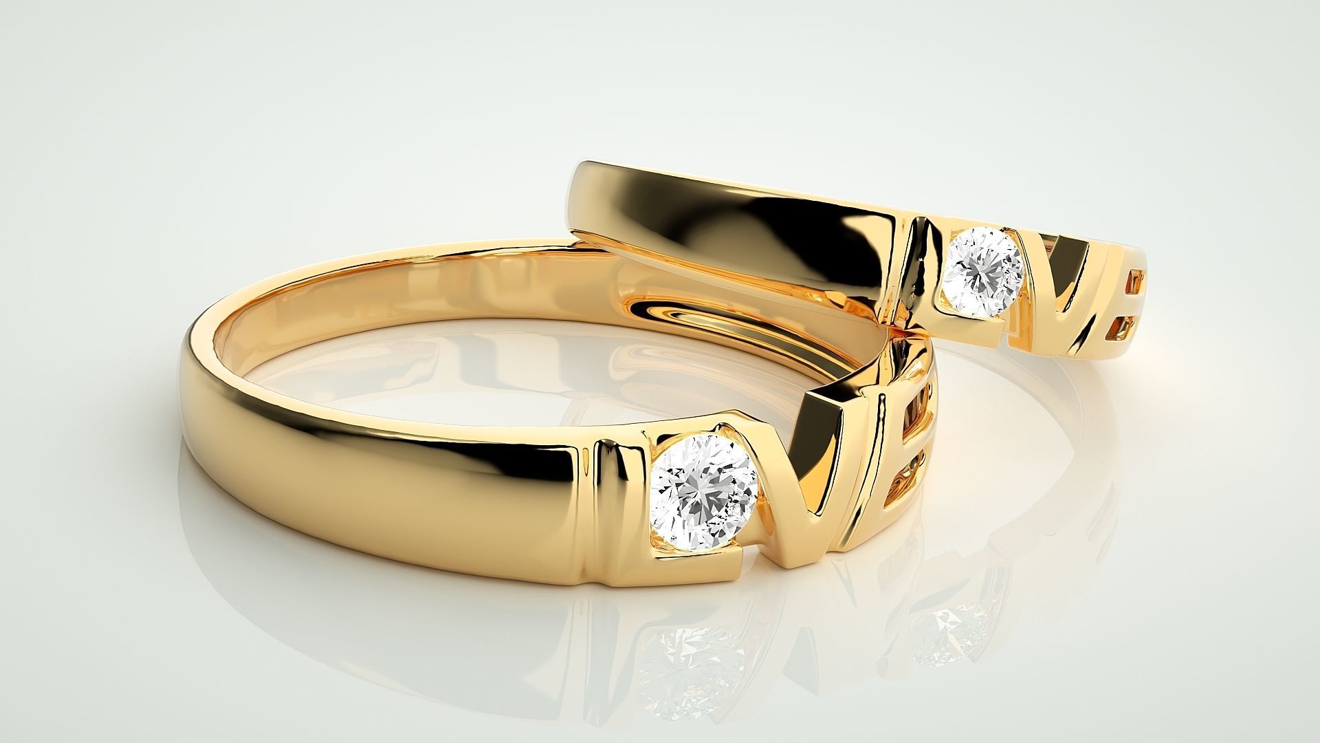 Solitaire Love Valentine Couple Band Ring 3dm stl render detail 3D print model_10