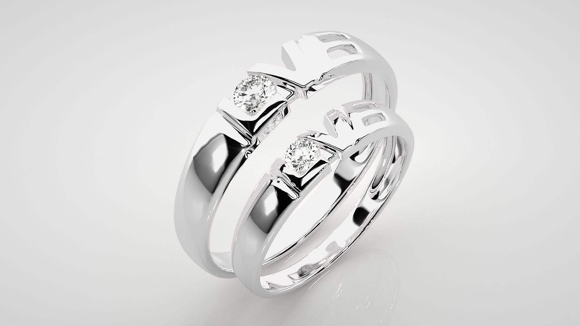 Solitaire Love Valentine Couple Band Ring 3dm stl render detail 3D print model_8