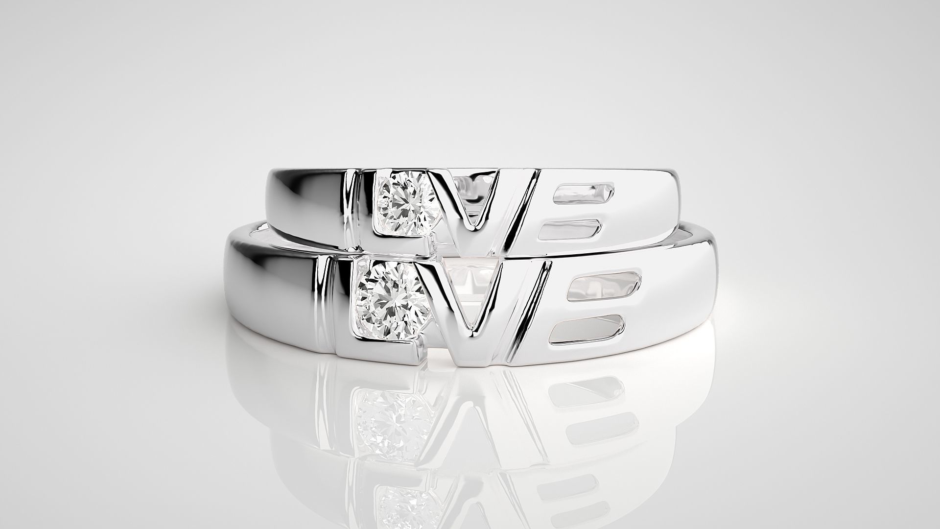 Solitaire Love Valentine Couple Band Ring 3dm stl render detail 3D print model_7