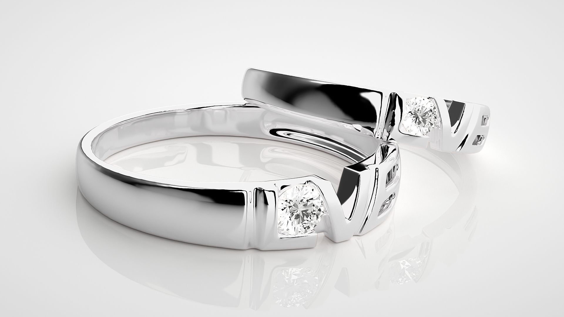 Solitaire Love Valentine Couple Band Ring 3dm stl render detail 3D print model_6