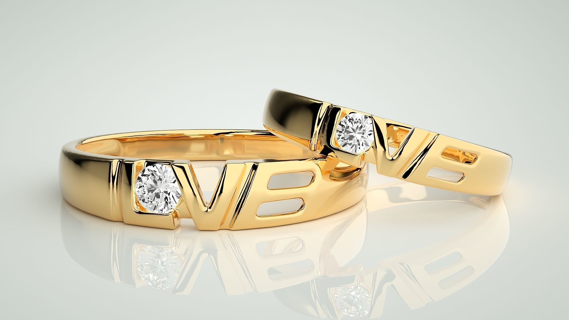 Solitaire Love Valentine Couple Band Ring 3dm stl render detail 3D print model_9
