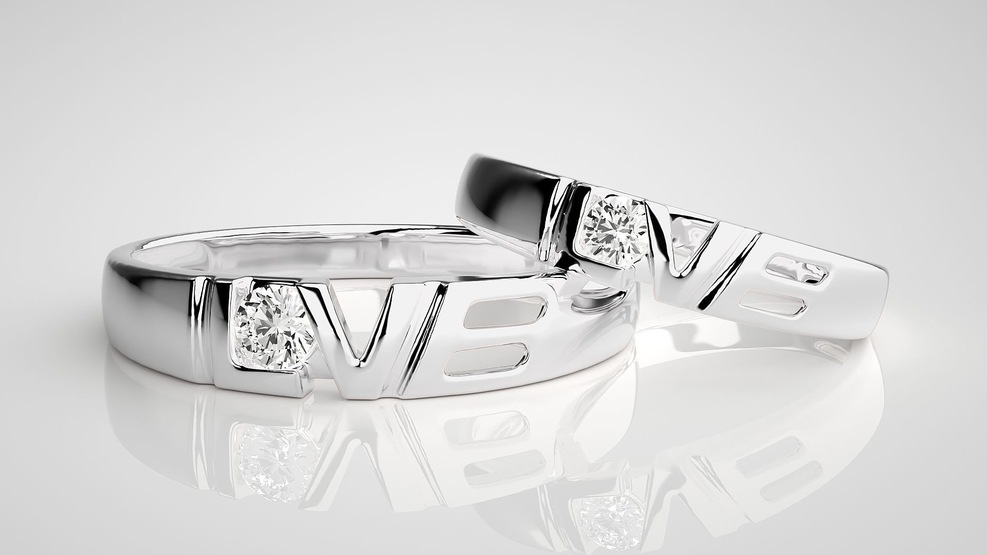 Solitaire Love Valentine Couple Band Ring 3dm stl render detail 3D print model_5