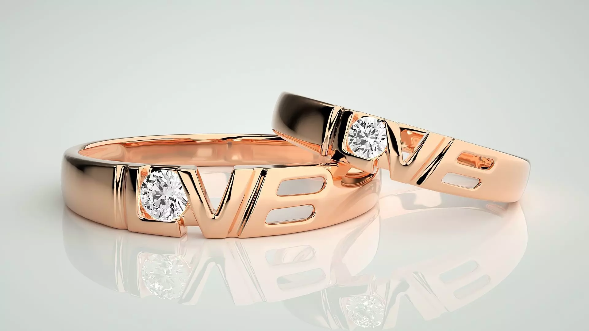 Solitaire Love Valentine Couple Band Ring 3dm stl render detail 3D print model_0