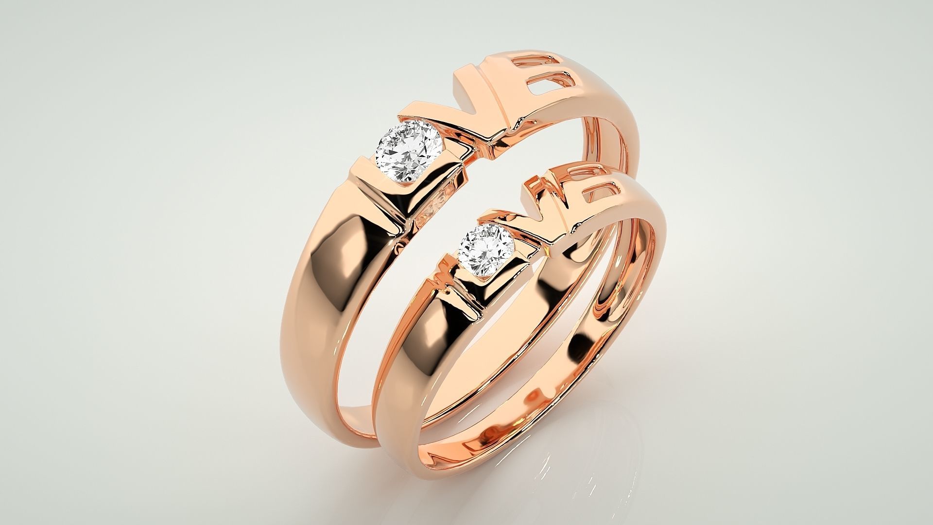 Solitaire Love Valentine Couple Band Ring 3dm stl render detail 3D print model_4
