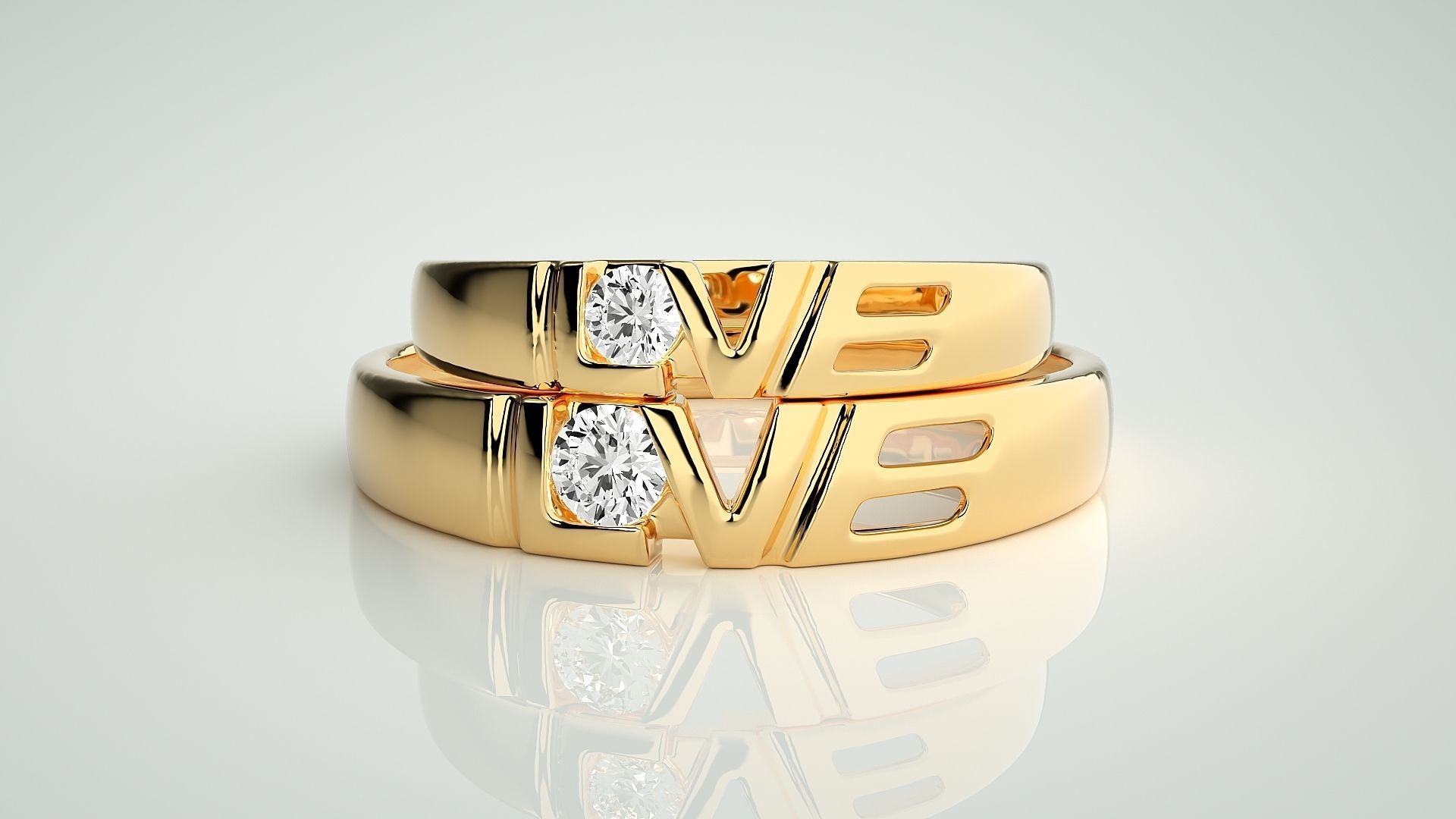 Solitaire Love Valentine Couple Band Ring 3dm stl render detail 3D print model_11