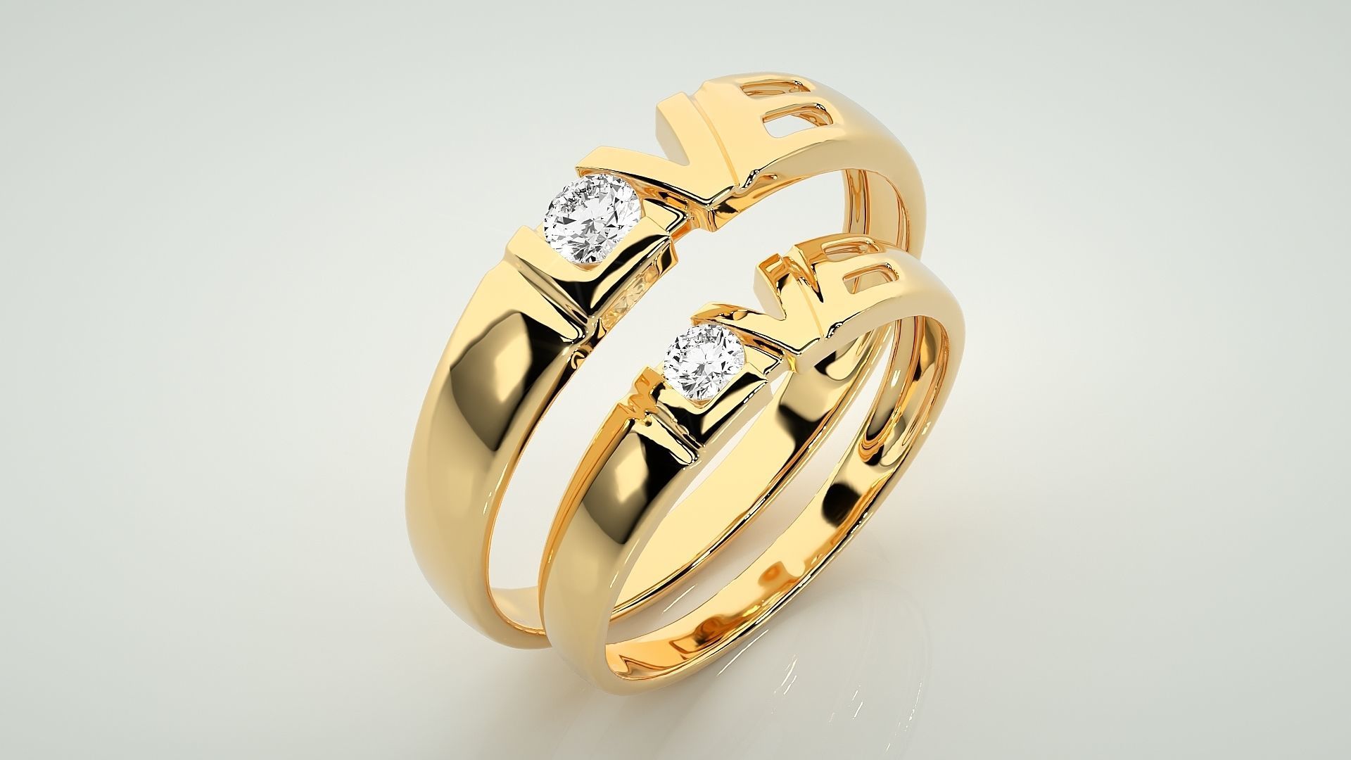 Solitaire Love Valentine Couple Band Ring 3dm stl render detail 3D print model_12