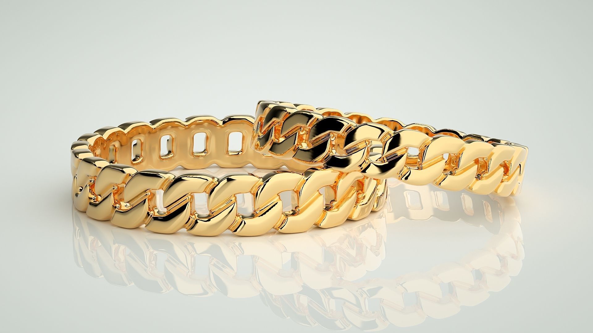 Cuban Chain Plain Gold Couple Band Ring 3dm stl render detail 3D print model_9