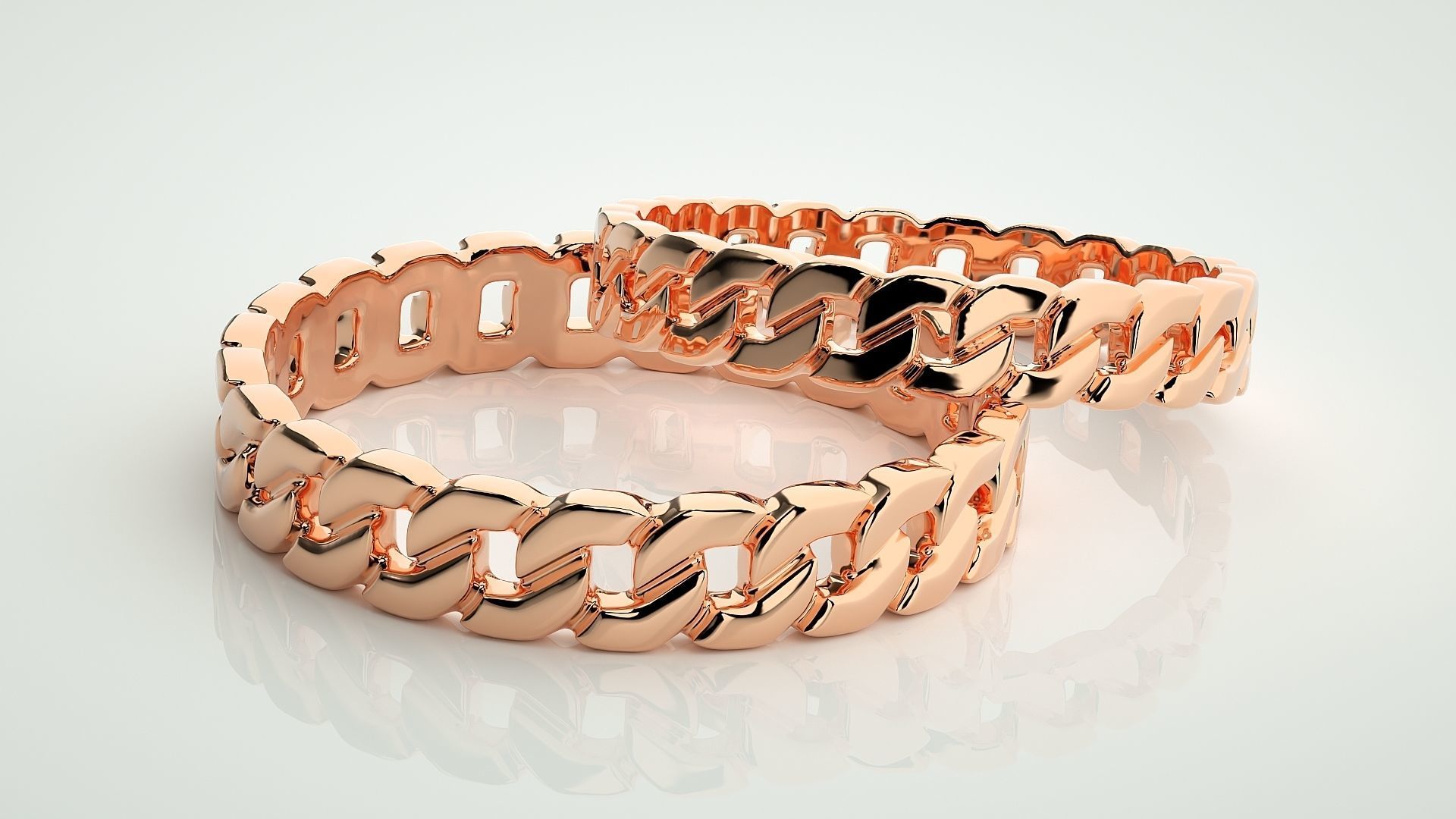 Cuban Chain Plain Gold Couple Band Ring 3dm stl render detail 3D print model_1